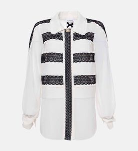 Edward Achour Paris Sheer Woven Lace-detail Blouse, Ivory, 42, Packshot View