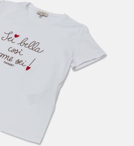 Twinset Peach I Love You Embroidered T-shirt, Off-white, 14y, Packshot View