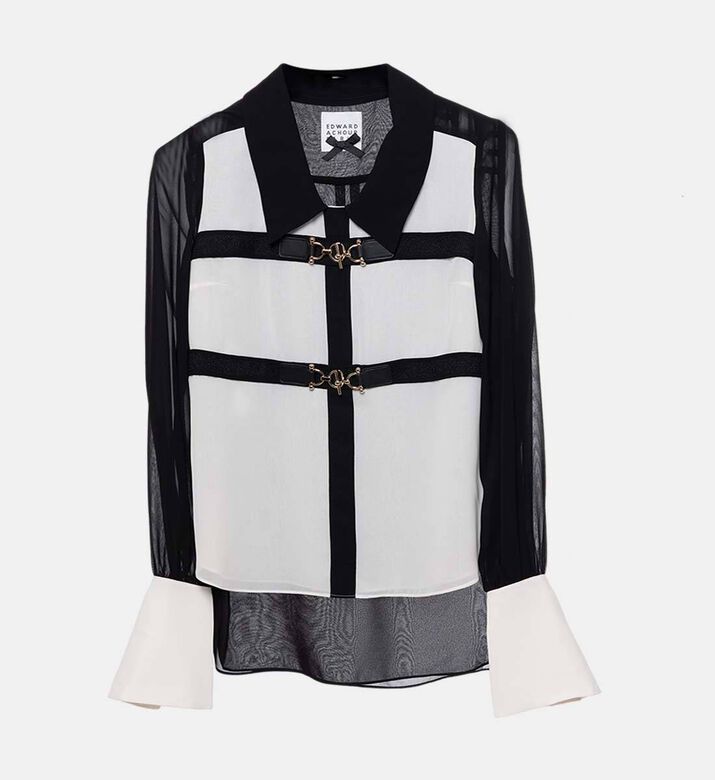 Edward Achour Paris Buckle Strap Paneled Blouse, Packshot View