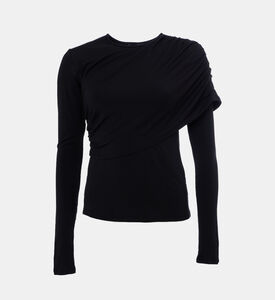 بلوزة بياقة دائرية وطيات