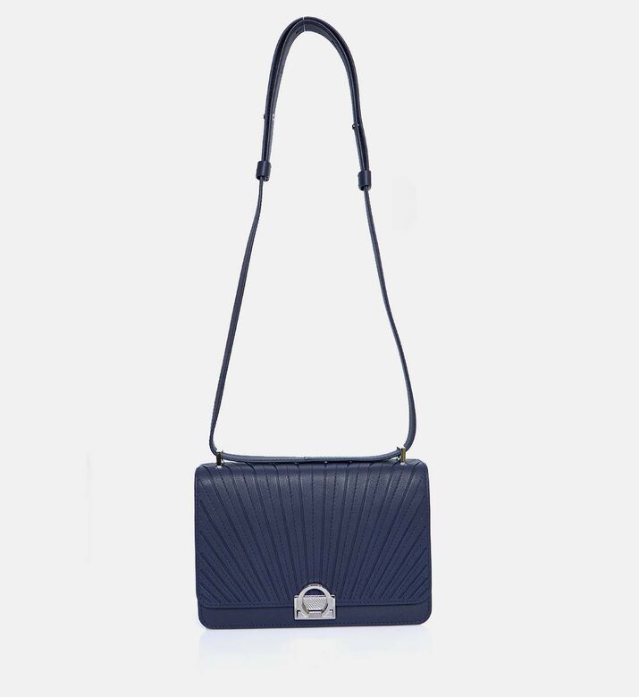 Camille Fournet Signature Calf Leather Pleated Shoulder Bag, Indigo, Packshot View