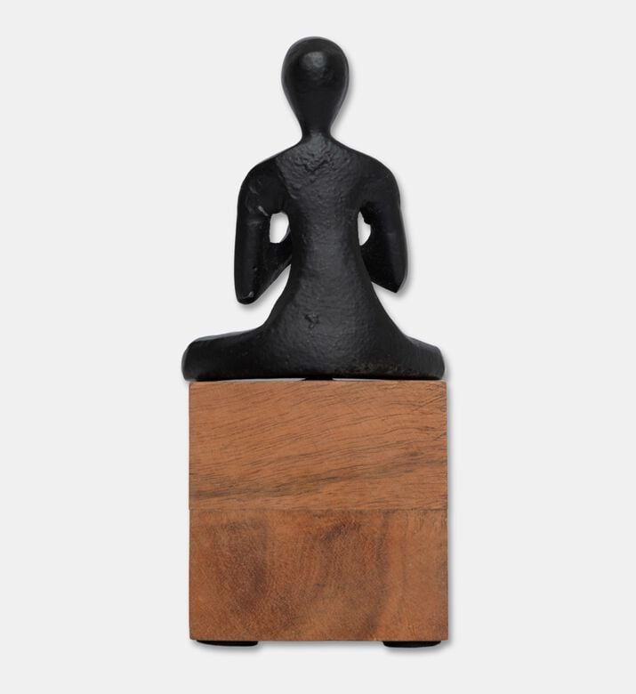 Home Deco and More Yoga Wood Base Figurine, Black, Packshot View