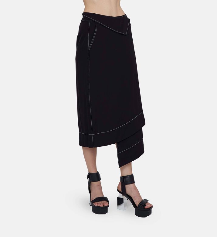 Asymmetric Zip Closure Midi Skirt