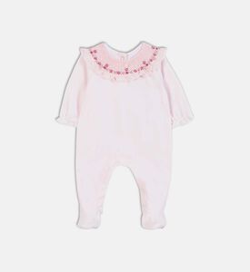 بيجامة برقبة دائرية بتطريز أزهار