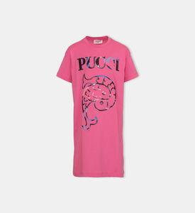 فستان جيرسيه مزين برقعة لوغو