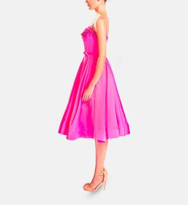 Michael Cinco Hand Beaded-embroidery Corset Midi Dress, Pink, S, Model View