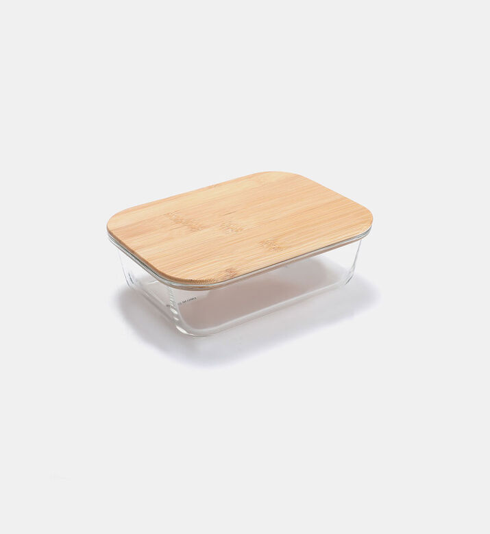 Home Deco and More Glass Rectangle Bamboo Lid Container, Transparent, 19.8x14.8-cm, Packshot View