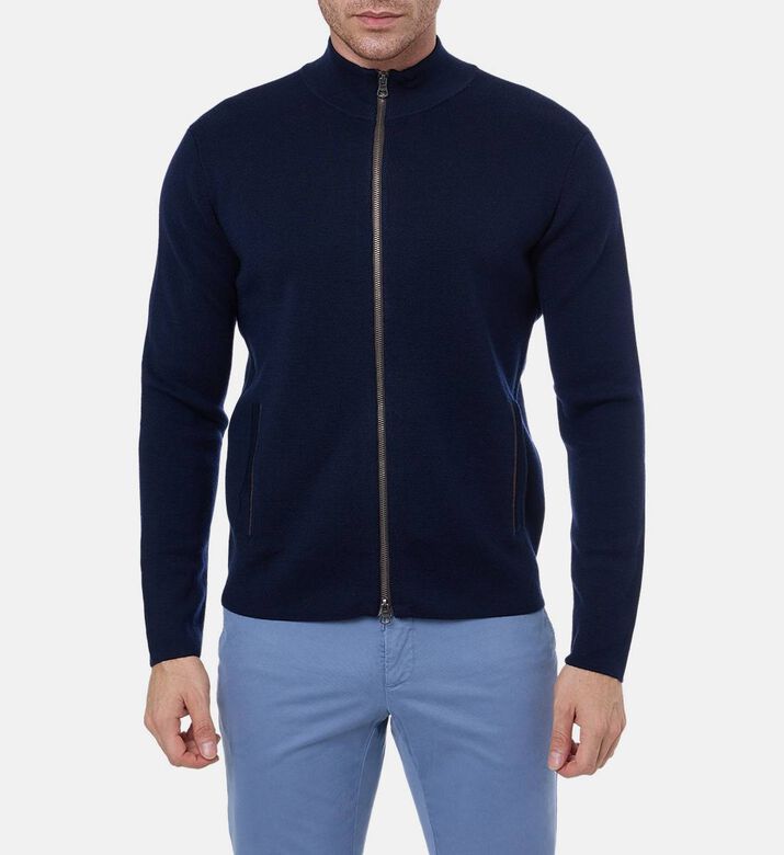 سترة طويلة الأكمام محبوكة بصوف ميرينو