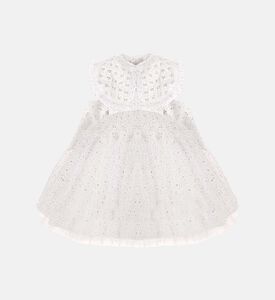 فستان تول بطبعة قماش فضي