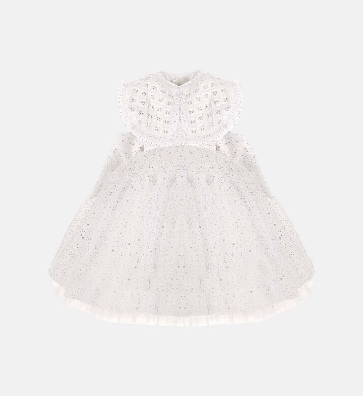 فستان تول بطبعة قماش فضي