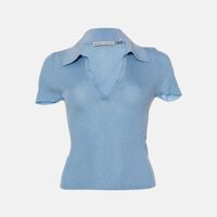 Ribbed Knit Polo Top