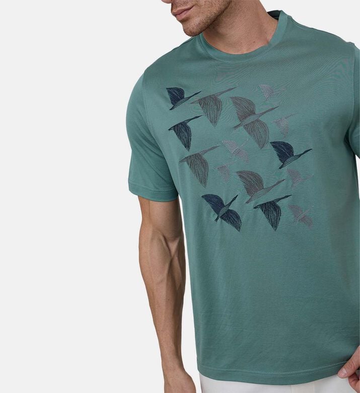 تيشيرت قطن بياقة دائرية بطبعة عصافير