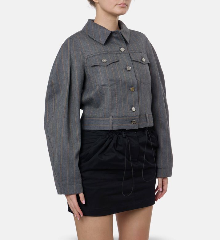 Ganni Pinstripe Cropped Jacket, Model View
