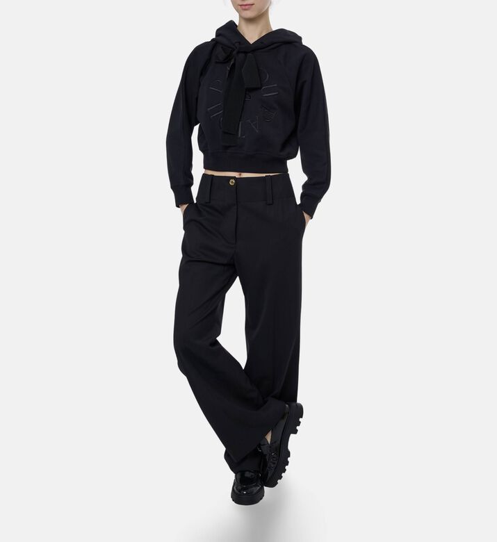 Patou Medallion Oversized Drawstrings Logo Hoodie, Black, L, Model View