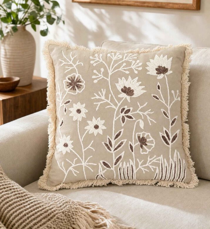 Home Deco and More Petal Embroidered Filled Cushion, Model View