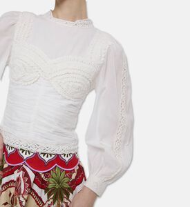 Farm Rio Crochet Long-sleeve Blouse, Model View