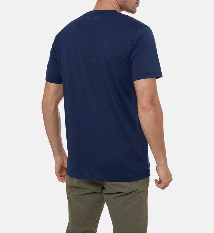 Hackett London Embroidered Oar Logo Ribbed Collar Short-sleeve T-shirt, Blue, S, Model View