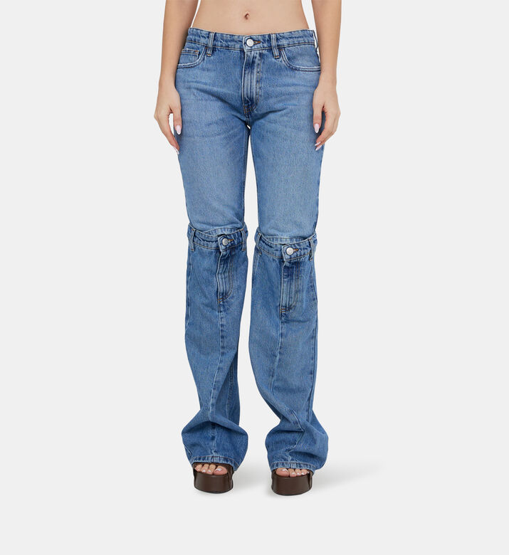 Cotton Open Knee Mid-rise Jeans