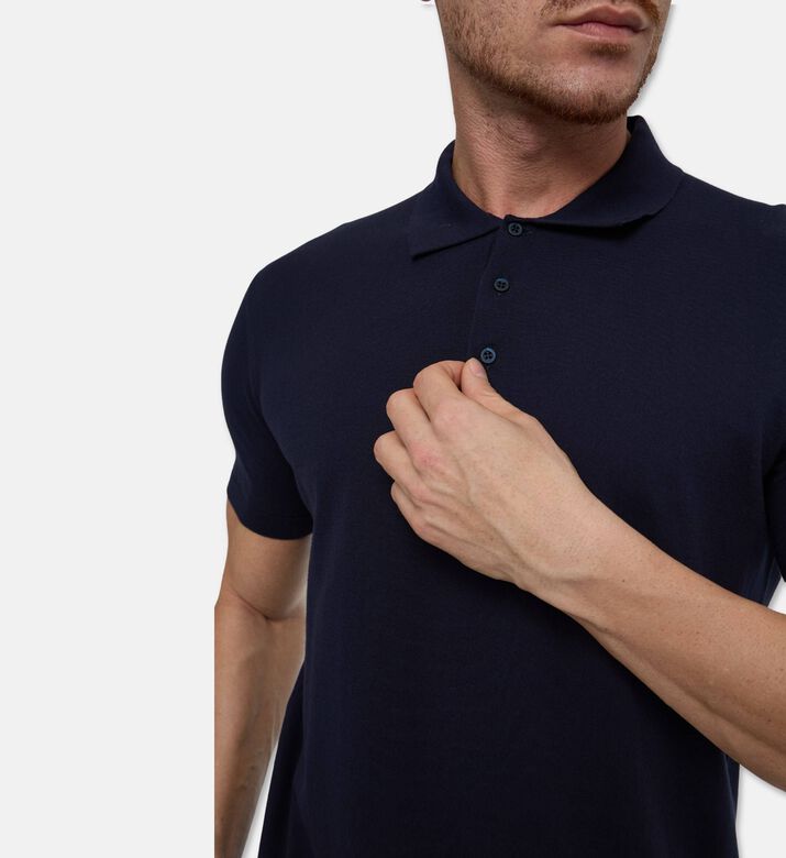 Corneliani Classic Cotton Polo Knit, Navy, 58, Model View