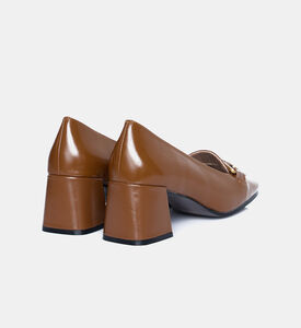 حذاء لوفرز بكعب متوسط جلد مجعد