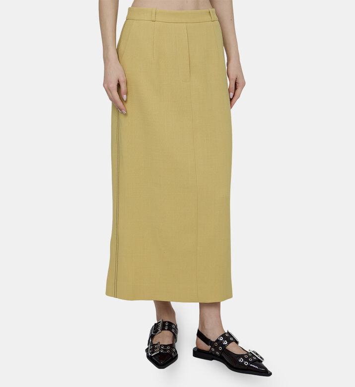 Contrasted-detail Tailored Wool Skirt