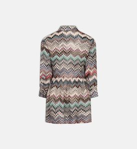 فستان طويل الأكمام محبوك شيفرون