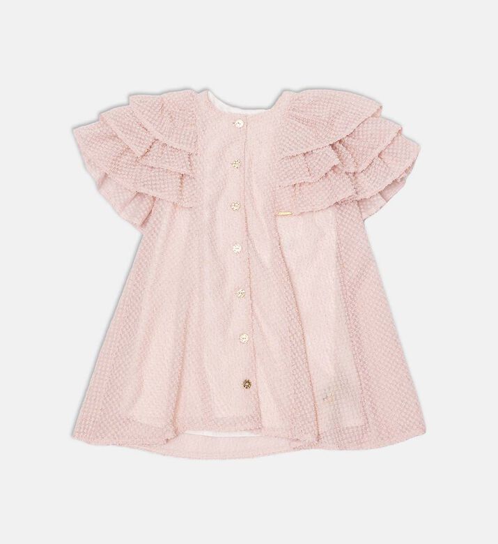 Tiered Ruffled Cap Sleeves Front-button Dress