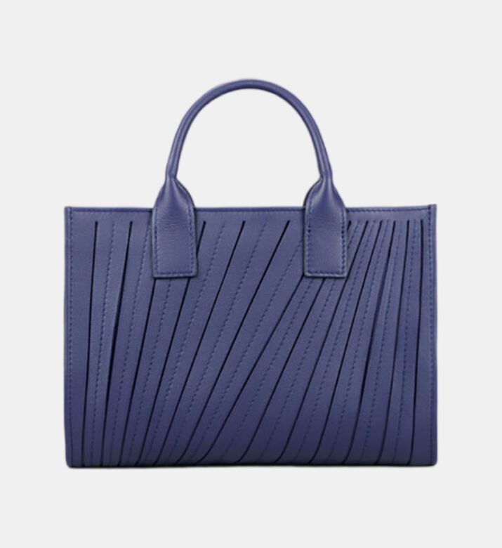 Camille Fournet Signature Calf Leather Pleated Midi Tote Bag, Indigo, Packshot View