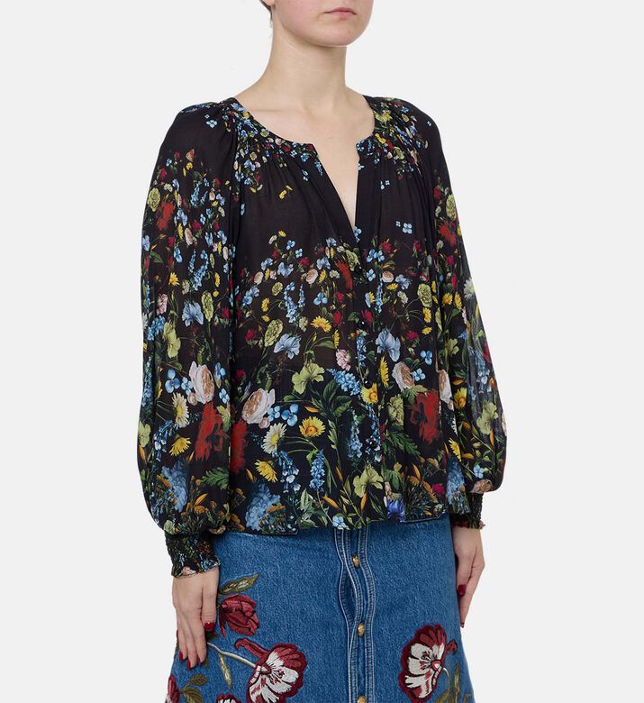 Alice and Olivia All-over Floral-print Long-sleeve Blouse, Model View