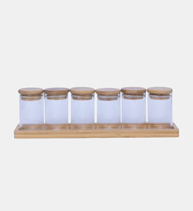 Andrea House Glass Bamboo Lid Spice Rack 6-piece Set- 600 Ml, Packshot View