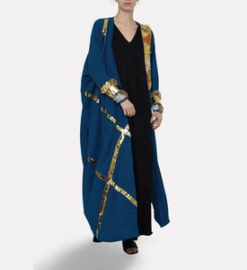 Dalia Al Azem Embellished Metallic Fringed Cuffs Abaya, Model View