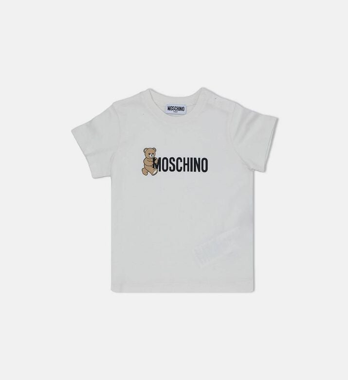 Teddy Bear-print Button Closure Short-sleeve T-shirt