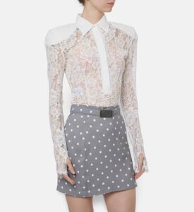 Rowen Rose Floral Lace Long-sleeve Polo Top, Model View