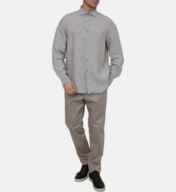 قميص كتان المخطط بأزرار أمامية