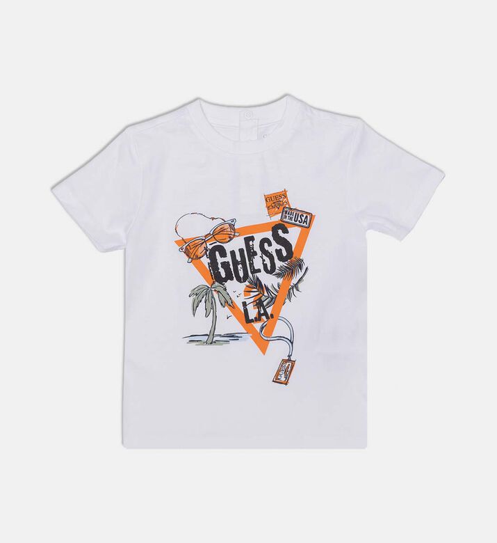 Guess Logo-print Snap Closure T-shirt, White, 18m, Packshot View