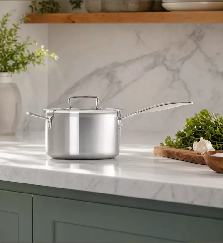 Le Creuset Stainless Steel Saucepan, Silver, 20-cm, Model View