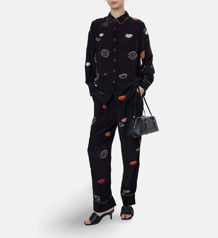 Farm Rio Beaded Kisses Button Closure Shirt, Model View