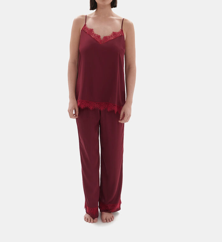 Satin Lace-trim Pajama Pants