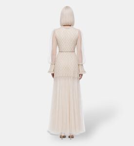 Suzy Matar Tulle Embellished Evening Gown, Model View