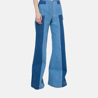 Two-tone Denim Flared Trousers
