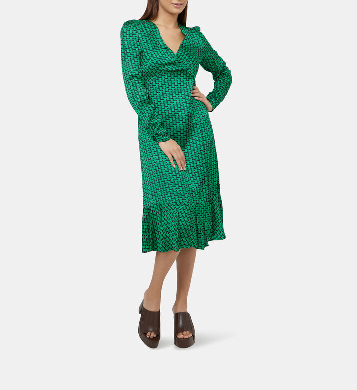 فستان ساتان مكشكش مطبوع من Reine