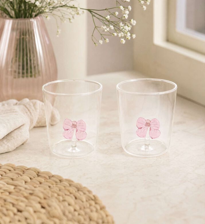 Easy Life Borosilicate Bow-print 2-piece Glass Set, Model View