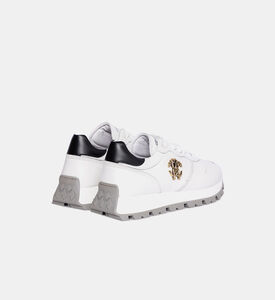 حذاء رياضي جلدي بلوغو معدني فضي اللون