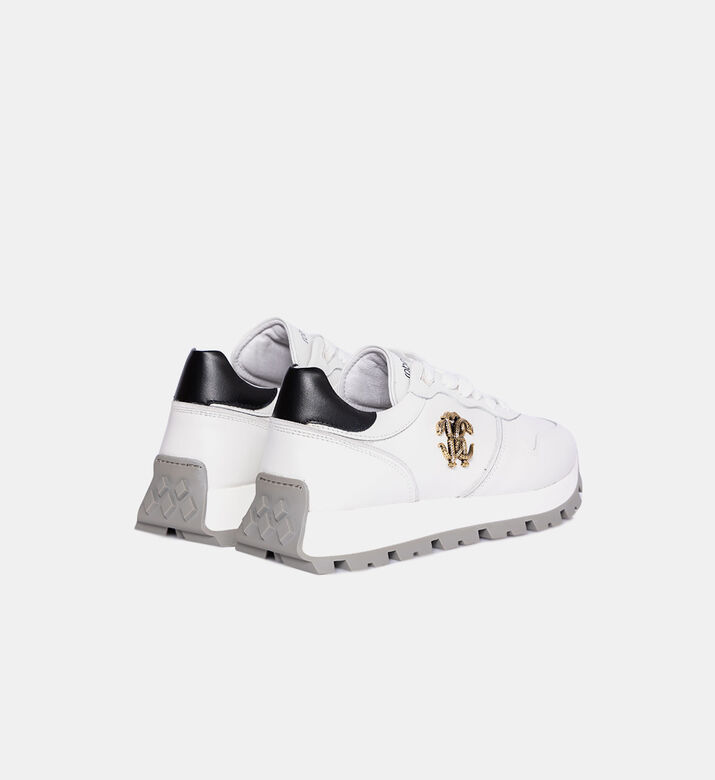 حذاء رياضي جلدي بلوغو معدني فضي اللون