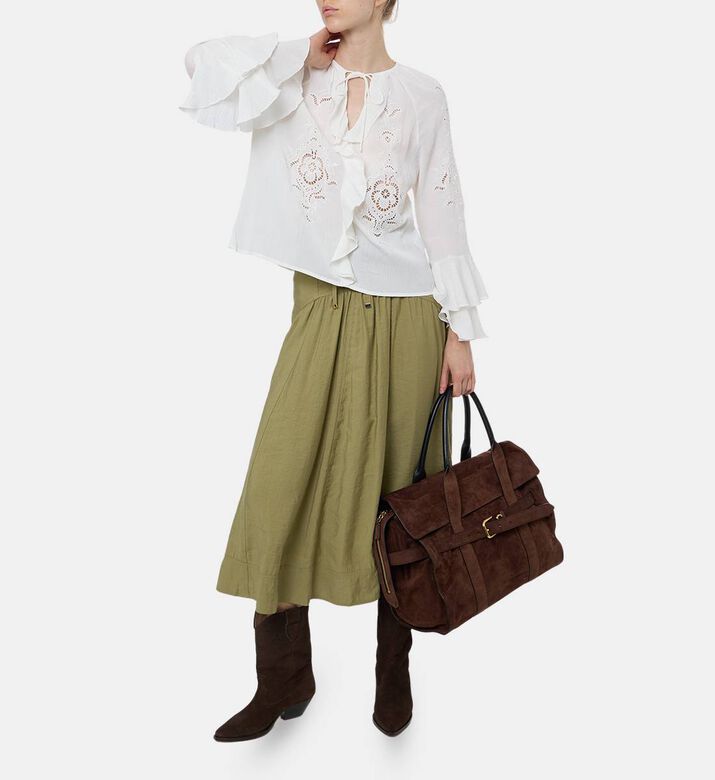 Ba and Sh Floral-embroidery Long-sleeve Blouse, Off-white, S, Model View