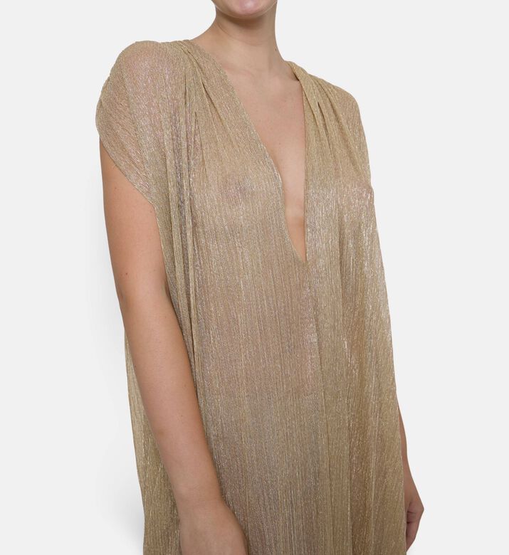 Blue For Burgundy Metallic Gold Pleated Column-cut Maxi Dress, Model View