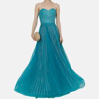 Turquoise Rhinestone Embellished Long Dress