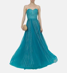 Turquoise Rhinestone Embellished Long Dress