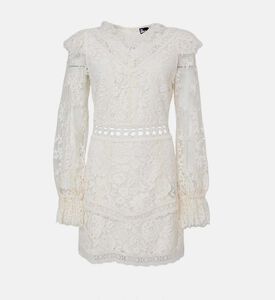 فستان دانتيل شفاف بأكمام طويلة وأساور مكشكشة