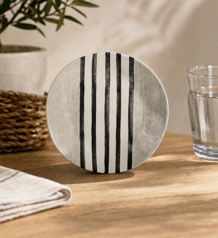 Home Deco and More Melamine Striped Plate 4-piece Set, Model View